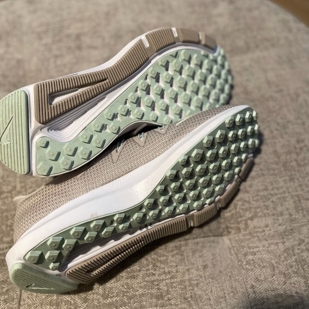 Mint green and light tan Nike’s